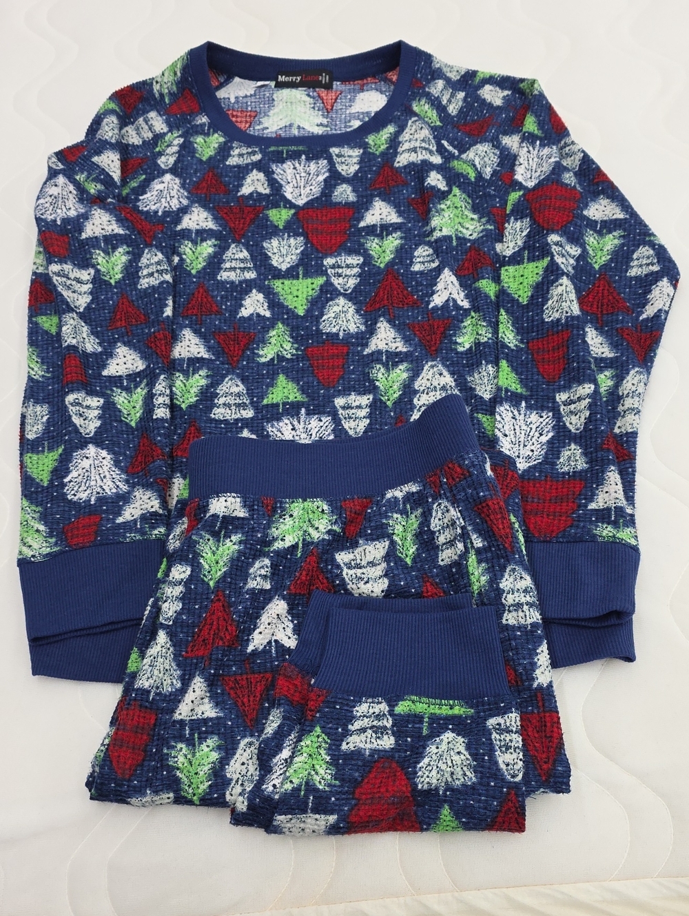 Merry Lane Navy Holiday Tree Pajama Set